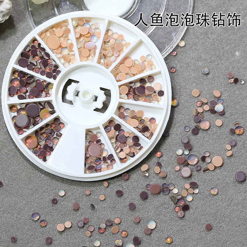 12 Grids Mix Sizes Millard Brown Opal Mermaid Bubble Diamonds Nail Art Rhinestones Decorations Manicure Flatback Round Ornaments
