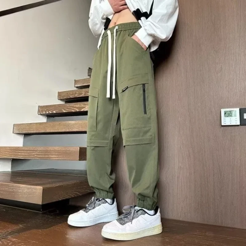 

Повседневные мужские брюки-карго с несколькими карманами и завязками на талии, свободный крой, уличная одежда, повседневная одежда, удобные длинные брюки