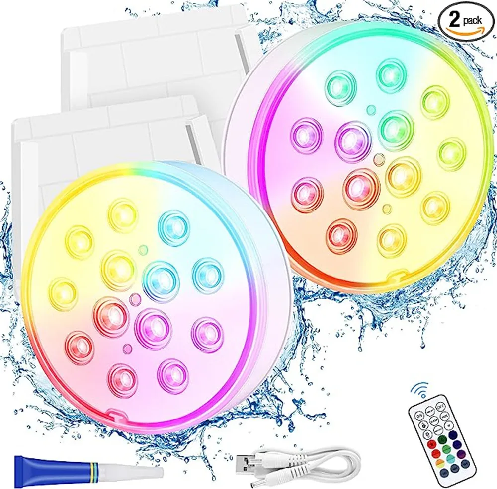 

Rechargeable Magnetic Submersible 13 leds RGB Submersible Light 16 Colors Pond Fountain Underwater Night Light for Vase Fishtank