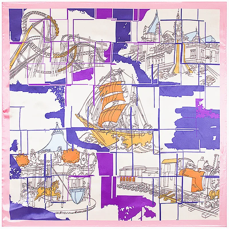 Horse Map Square Scarf 2024 New Scarves For Women Satin Silk Scarf Female Shawl Bandana For Head Hijab Fashion Scarfs For Ladies