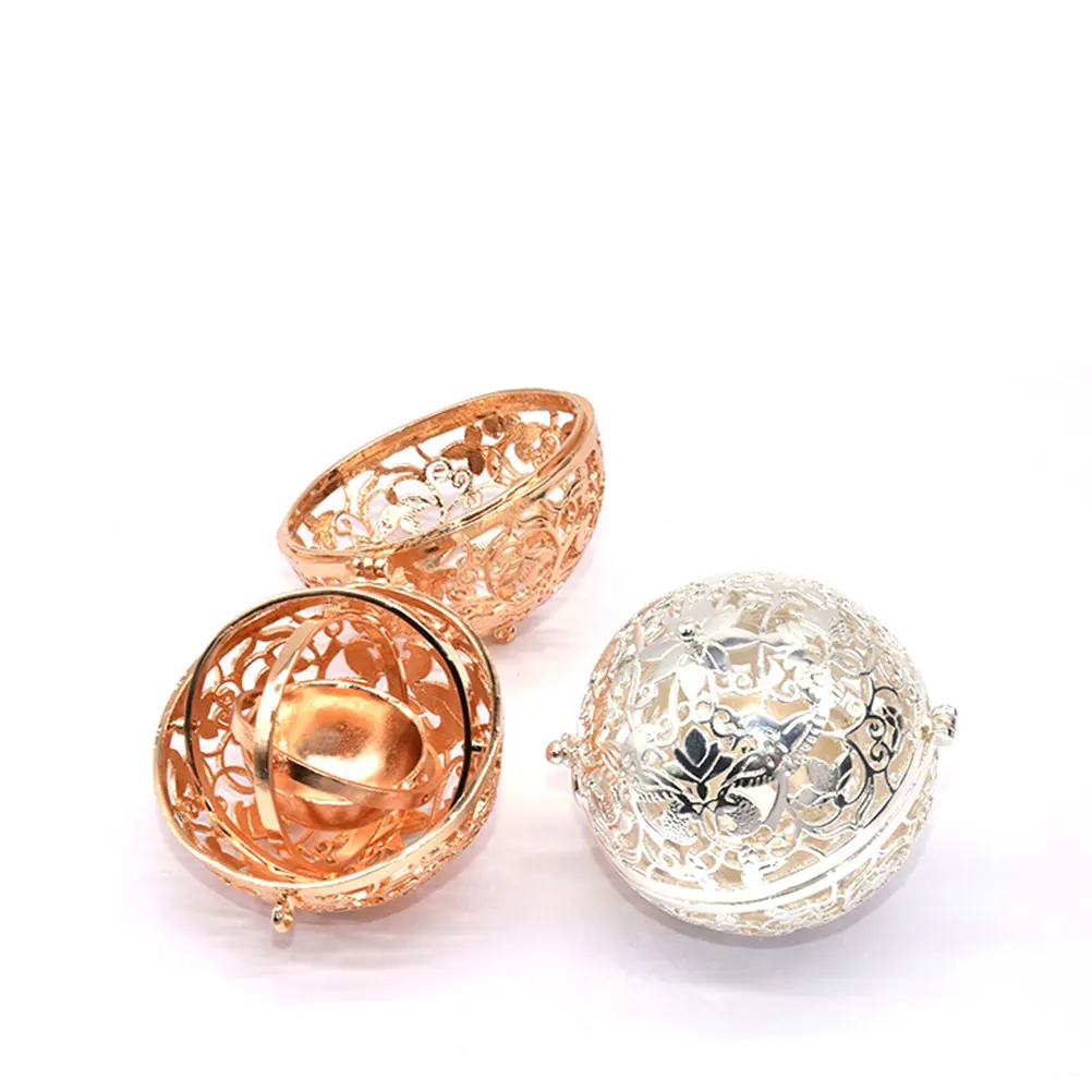 

Aromatherapy Pendant Holder Essential Oil Diffuser Case Copper Hollow Out Diy Necklace Accessory Silver 48Cm For Perfume