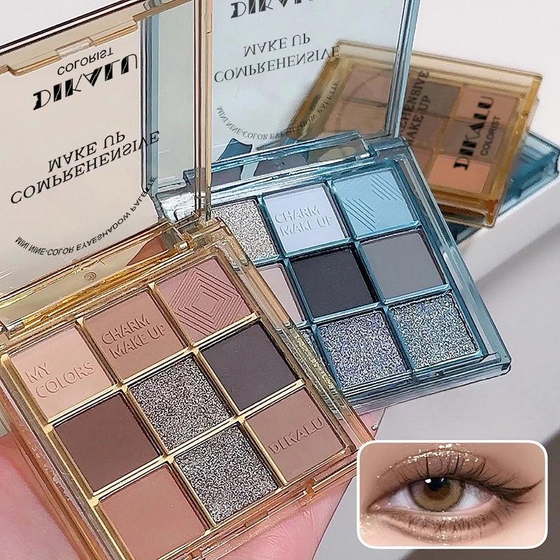 Nine colores negro oscuro sombra de ojos mantequilla marrón mate brillo sombra de ojos nacarado ahumado para ojos sombra pigmentos cosméticos en polvo