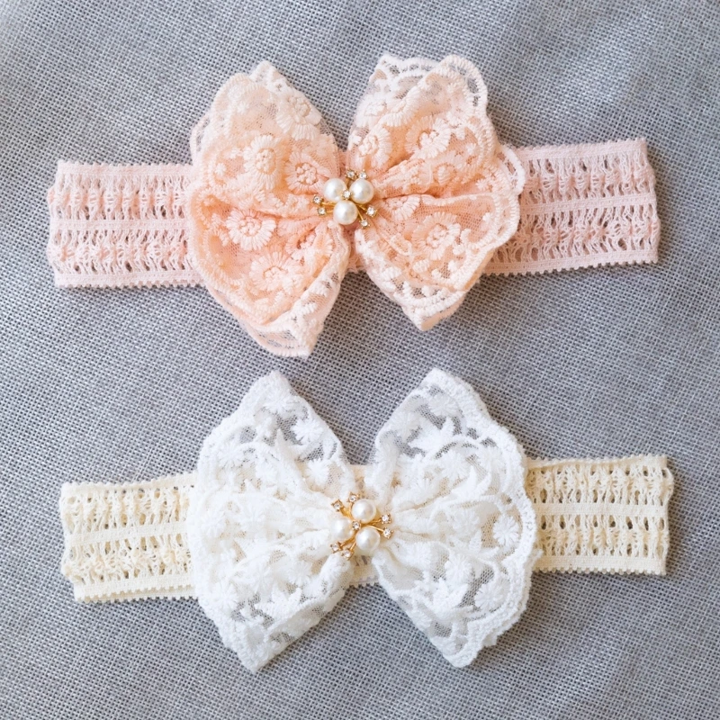 Big Bow Headband for Baby Girls Lace Bowknot Hairband Elegant Wide Headband Photo Hair Accessories Stretchy Headdress