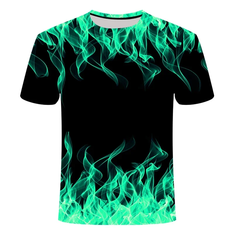 High Quality Fashion sales Men\'s New Summer T-shirt With Round Neck Short Sleeve Blue green Red purple Flame 3D Printed Top 6XL