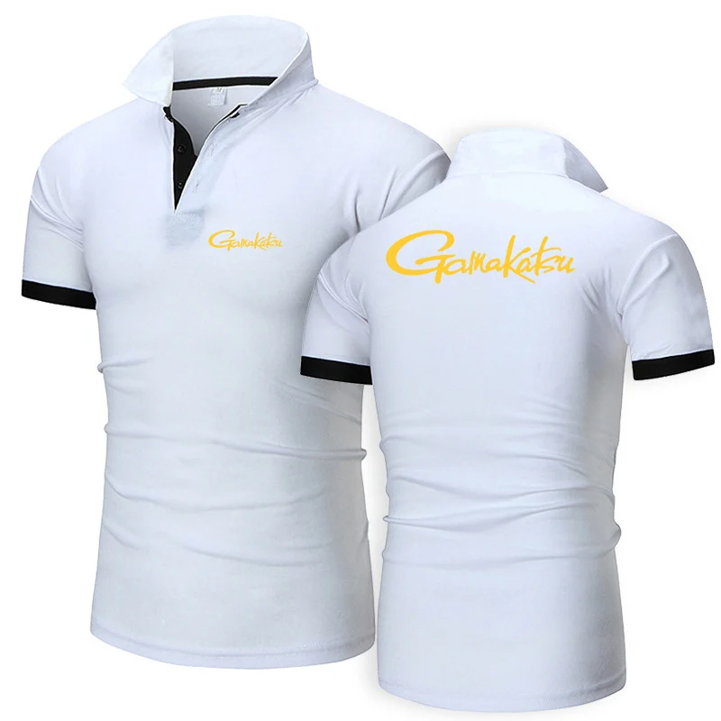 2025 Summer Gamakatsu Print Streetwear Casual Comfortable Short Sleeve Men's Solid Color Moisture Wicking Versatile Polo Shirts - Image 3