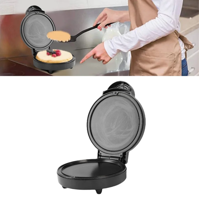Electric Round Griddle 6.89in Heating Diameter Anti Stick 1000W Double Side Heating Countertop Pizza Maker Pancake Egg Steak