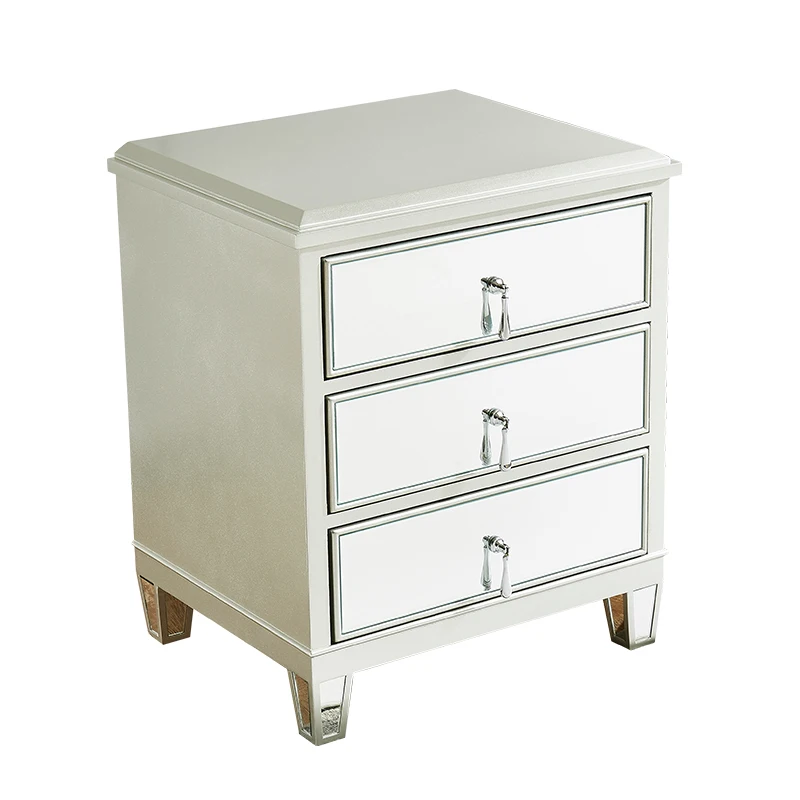 European mirror light luxury bedside table, bedroom bedside table, simple post-modern solid wood storage cabinet furniture