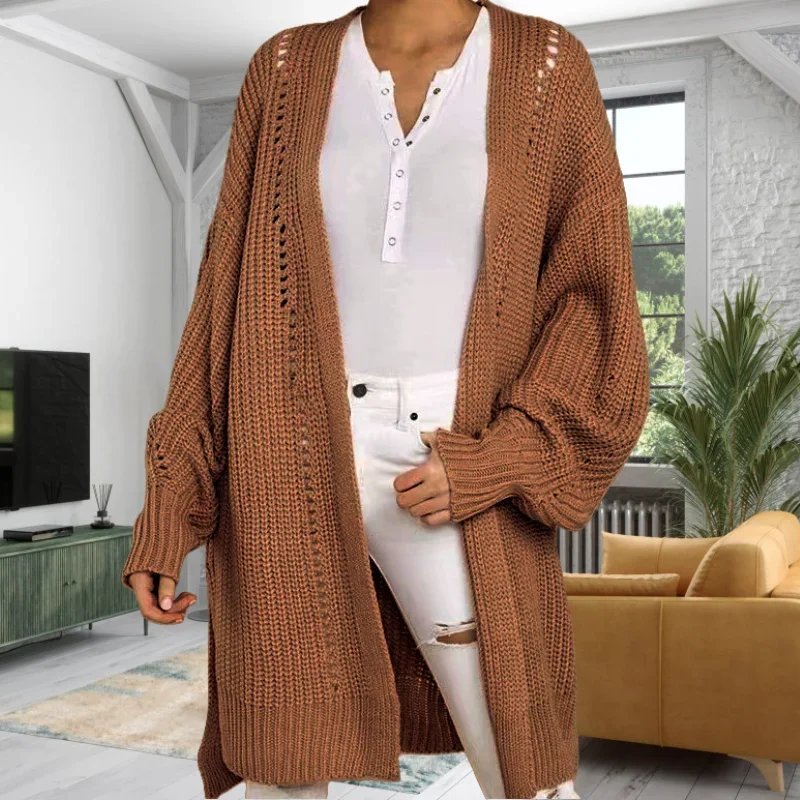 

Women Cardigan Kintted Jacket Spring Autumn 2024 Khaki Crochet Loose Long Sleeve Winter Long Sweater Warm Jumper Coat Cardigans