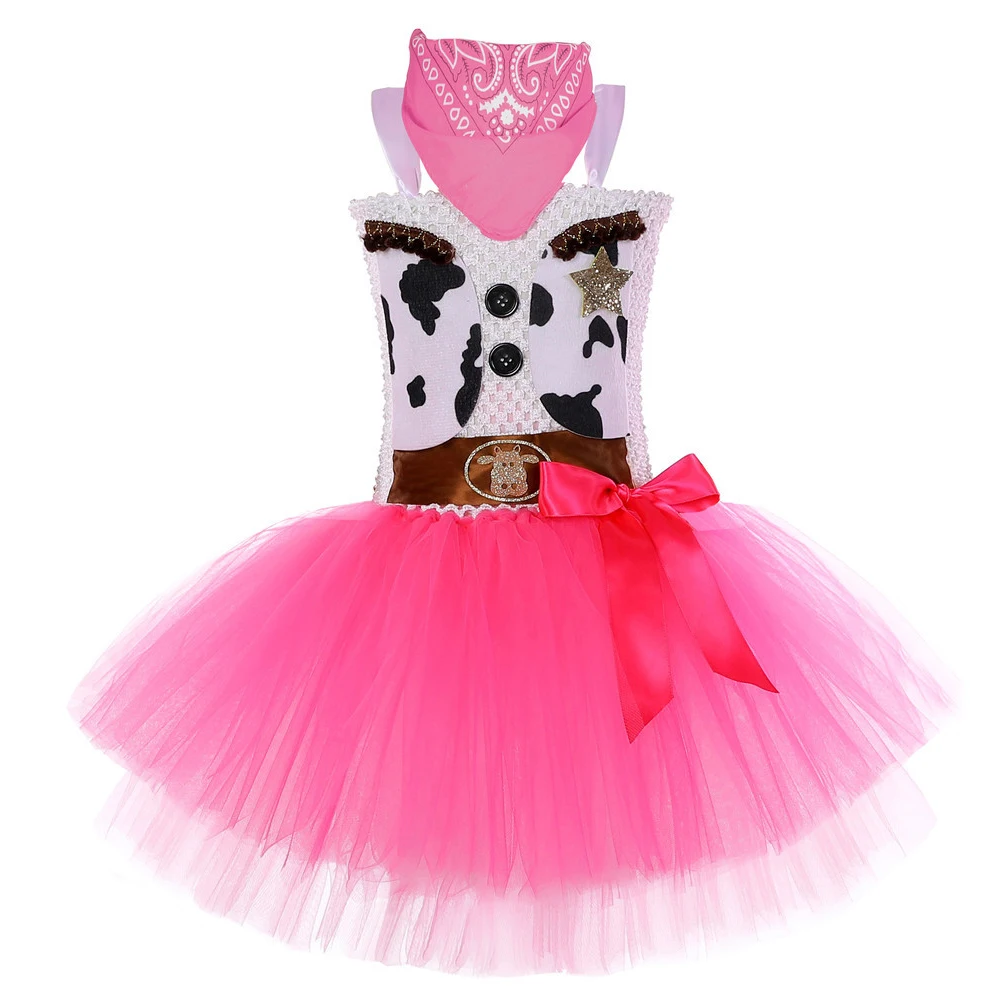 Girls Jessie Costume for Kids Woody Tutu Dress with Cowboy Hat Scarf Cowgirl Carnival Halloween Outfit Children Birthday Clothes