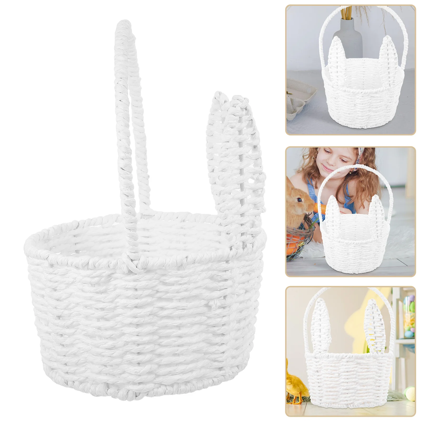 

Ears Flower Basket Small Woven Storage Easter Girl Candies Baskets Versatile Home Decor Gift