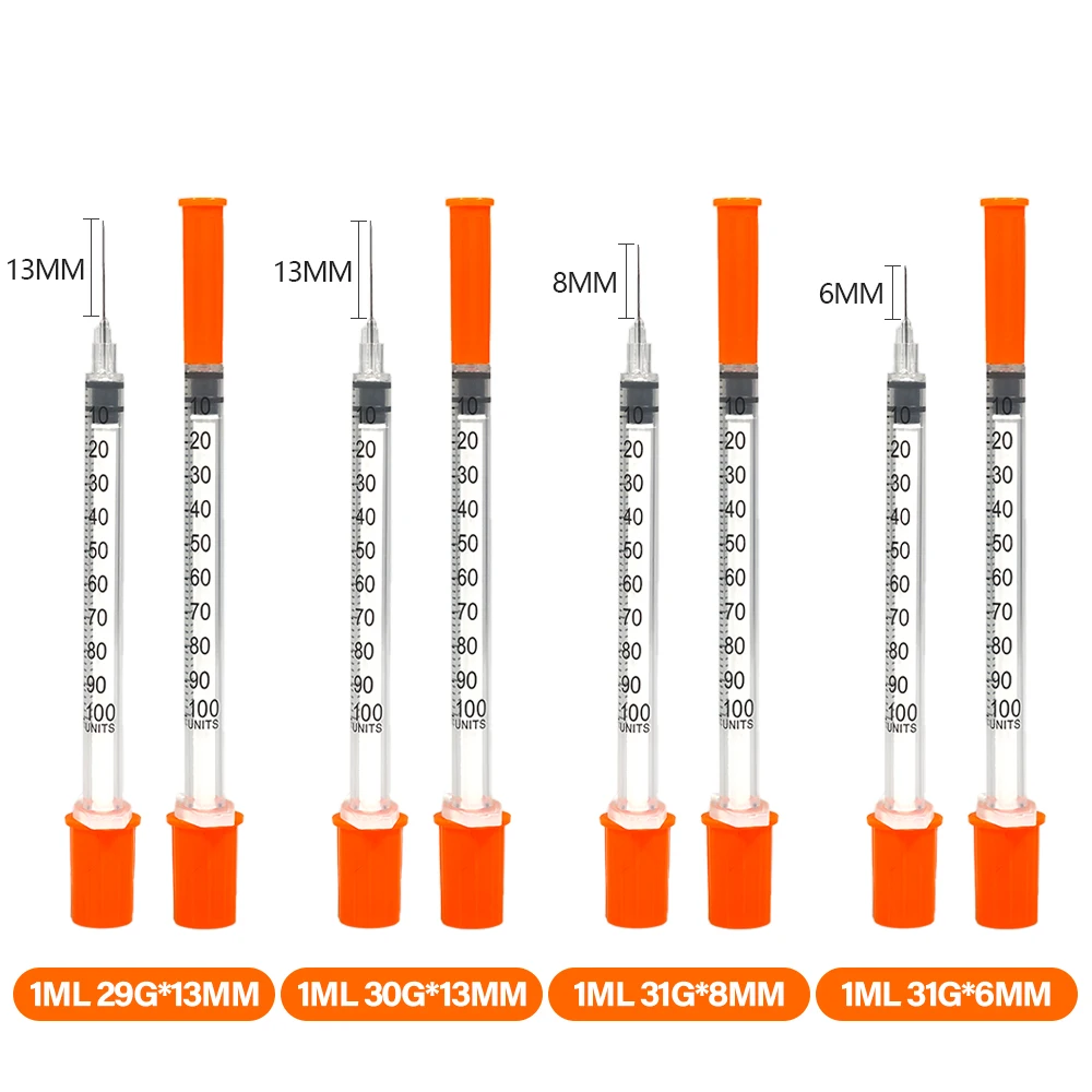 Siringa per insulina sterile di sicurezza manuale da 0,3 ml 0,5 ml 1 ml con tappo arancione ad ago multi-spezione per cani gatti animali da fattoria, 100 pezzi/scatola