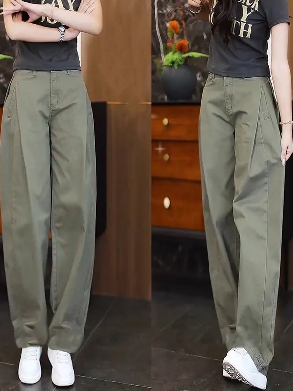 

American Sle High Waist Straight Leg Sportswear Trousers Women's New 2025 Loose Casual Banana Wide Leg Pants