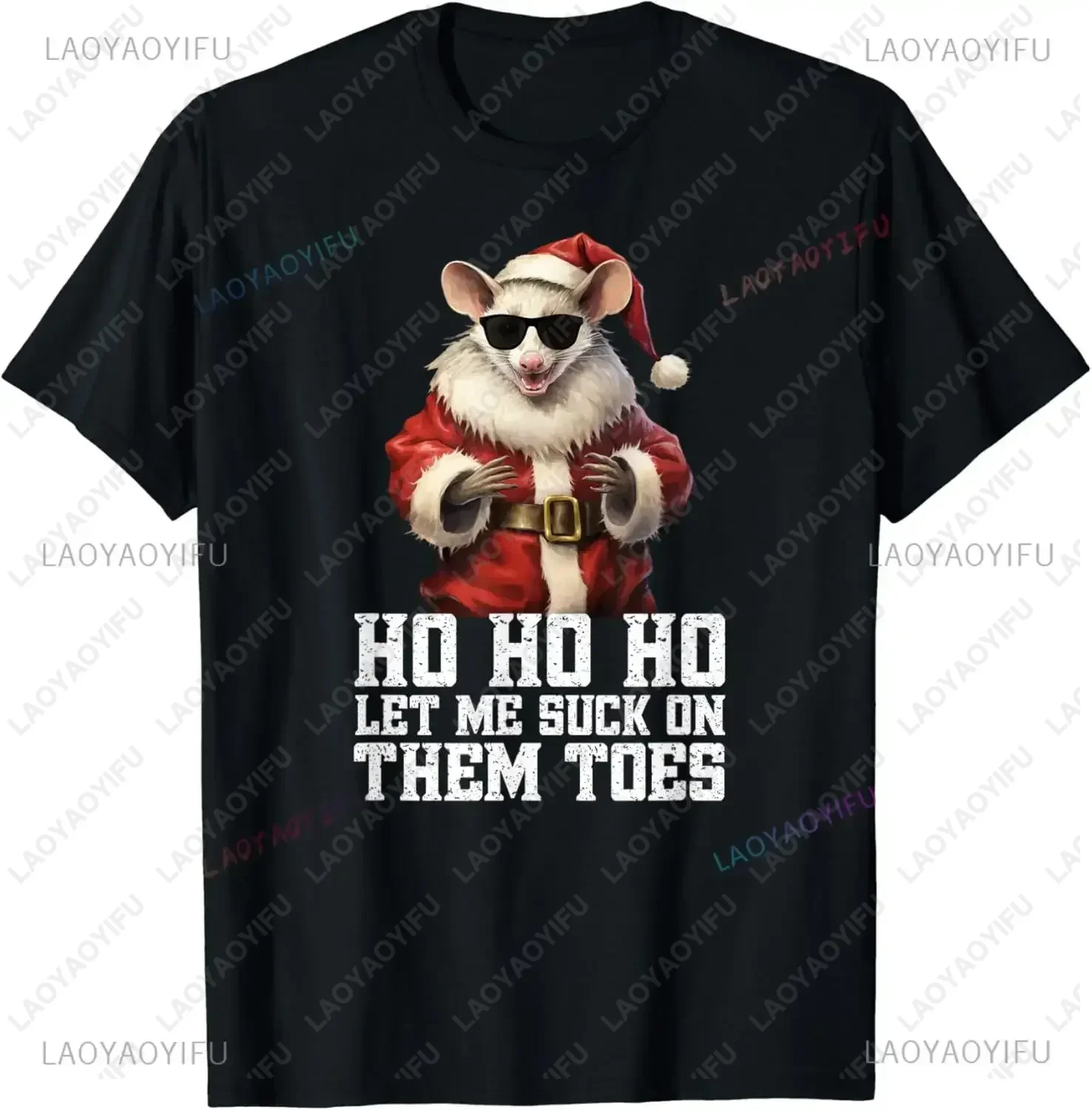 Hell Yeah I Suck Toes Possum Santa Embarrassing Christmas T-Shirt Emoticon Print Unisex Mens and Womens Top