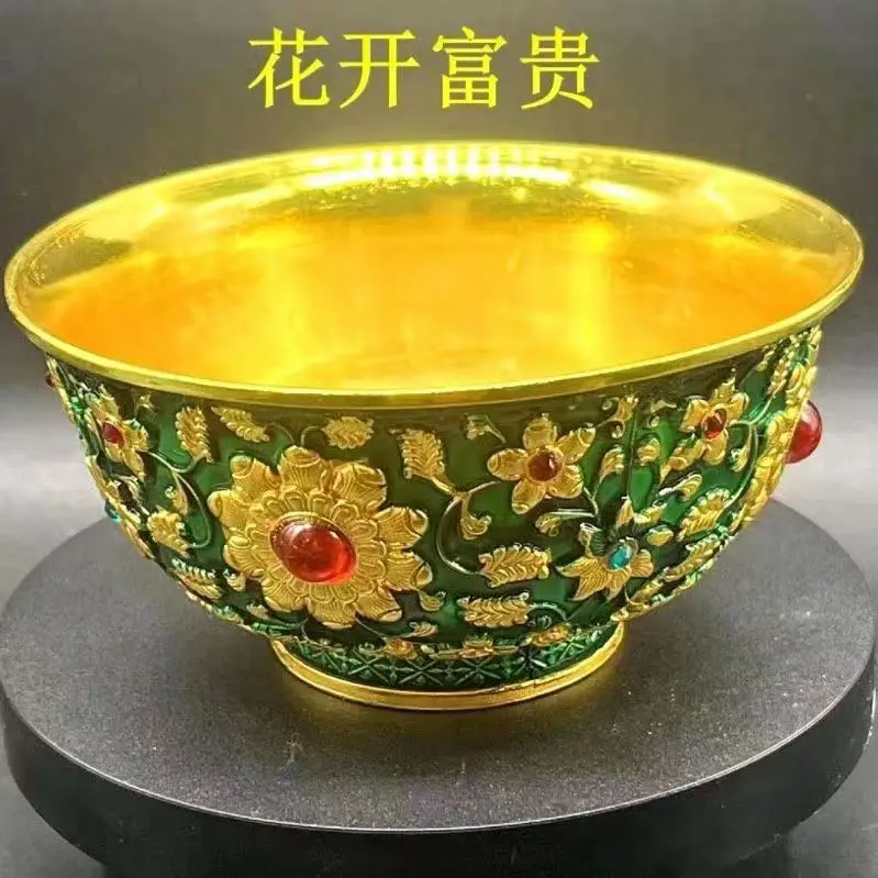 Rare handmade three-dimensional sapphire gold bowl ornaments cloisonne gold-plated bronze bowls with rich flowers.