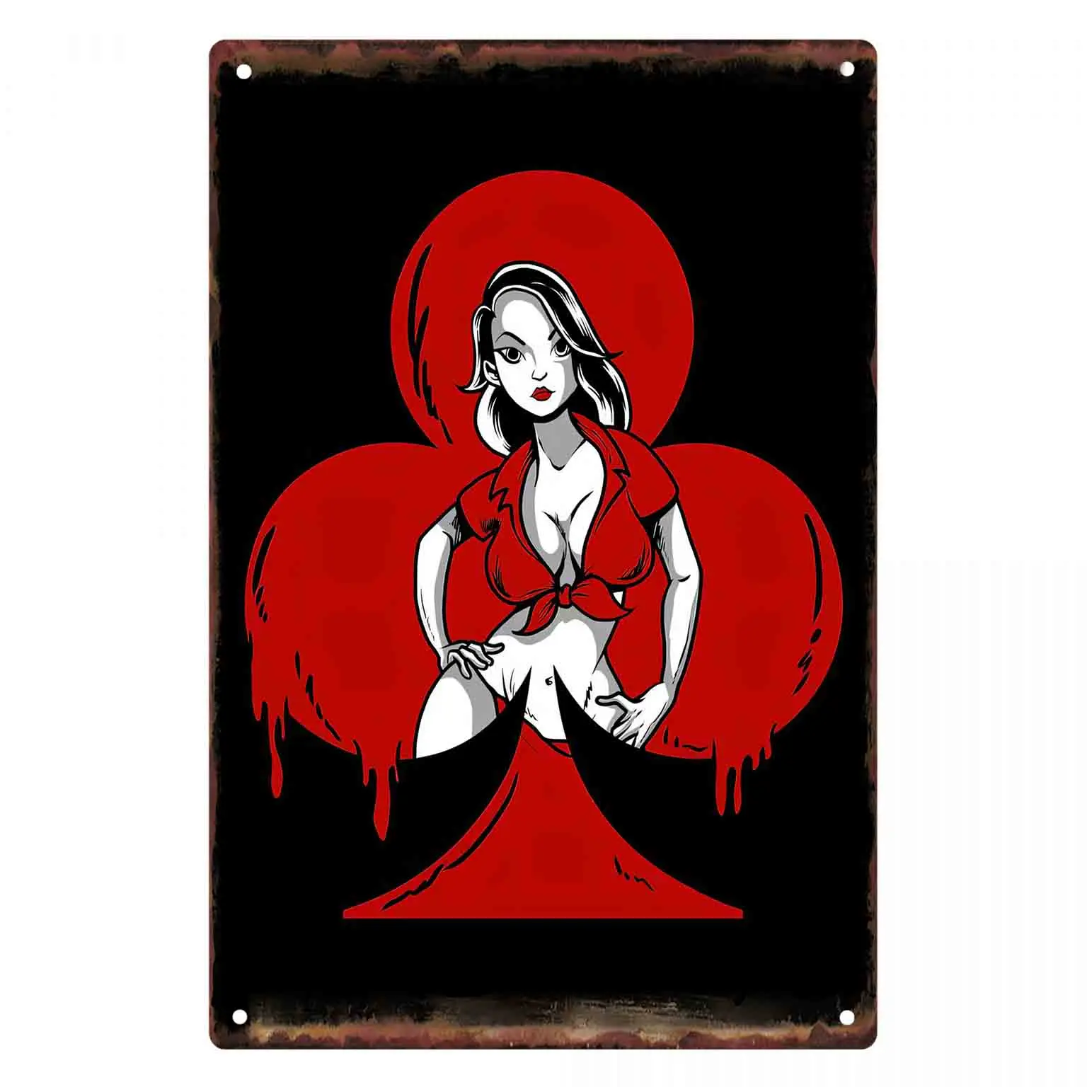 2D FLAT 1pc Red Club Pinup Girl Metal Wall Sign Decoration for Home Cafe Garage Bedroom Porch And Garden