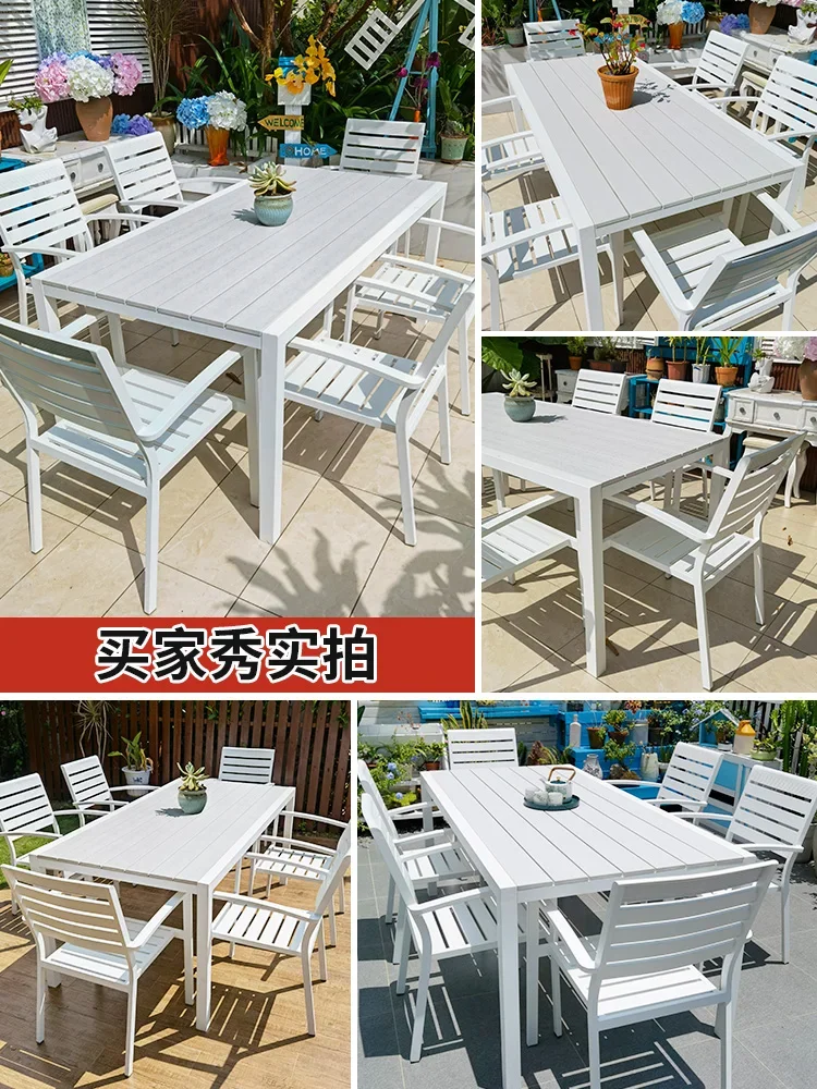 Villa Courtyard Outdoor Balcony Aluminum Alloy Leisure Simple Outdoor Plastic Wood Table and Chair Combination