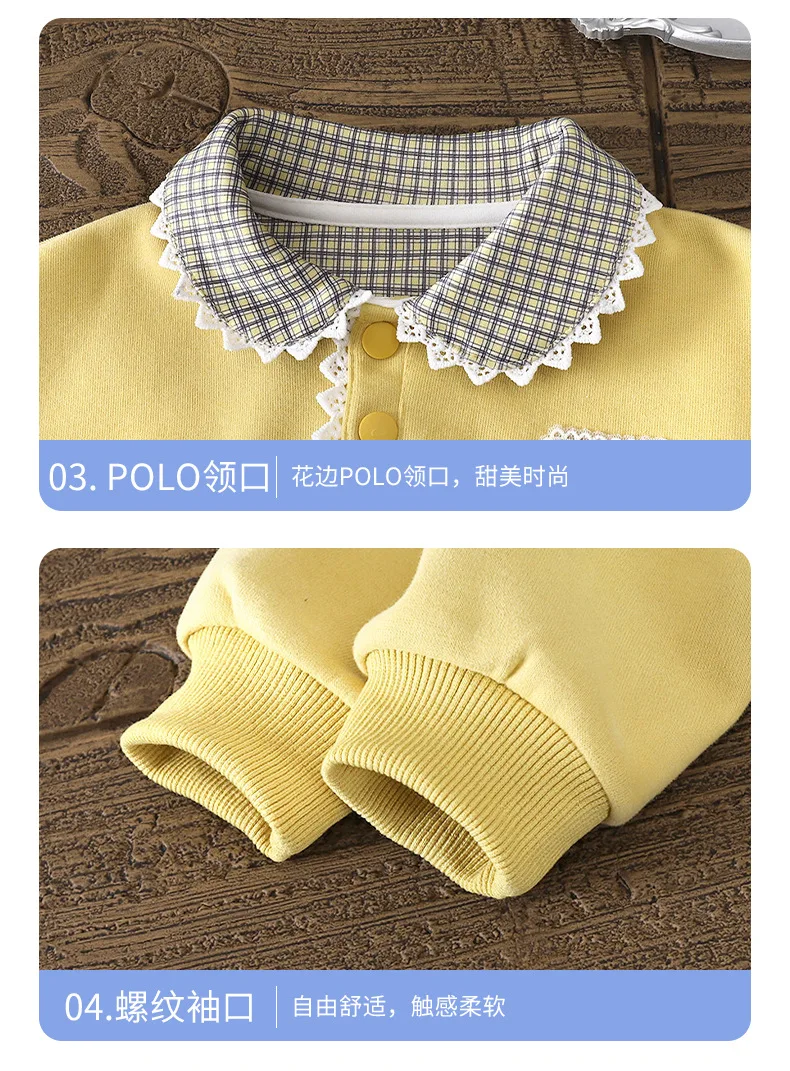 2026 Neuer Herbst-Kinder-Polo-Sweatshirt für Mädchen, Süßer Spitzen-Karomuster-Kragen, Langarm-Pullover-Oberteil, Kinderkleidung – Detail 11