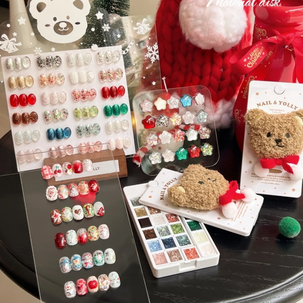 24Color Christmas Red Green Solid Gel Nail Polish Palette Semi Permanent Glitter Nail Art Material UV/LED Soak Off Gel Varnishes