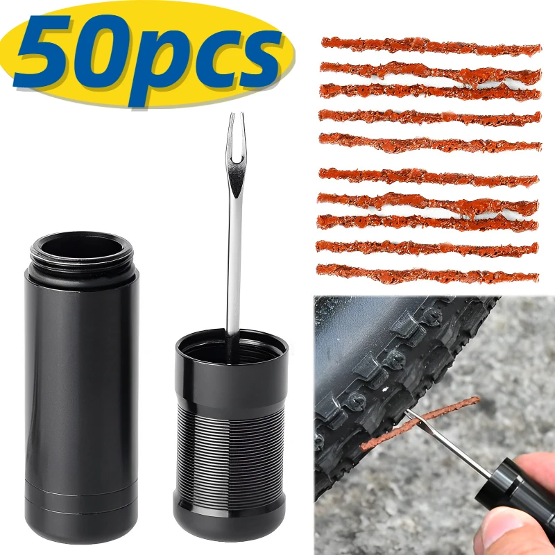 50pcs Bike Tubeless Tire Repair Kits With Rubber Strip Glue Seals Tyre Puncture Studding for Truck Car Motor Accessories Tools