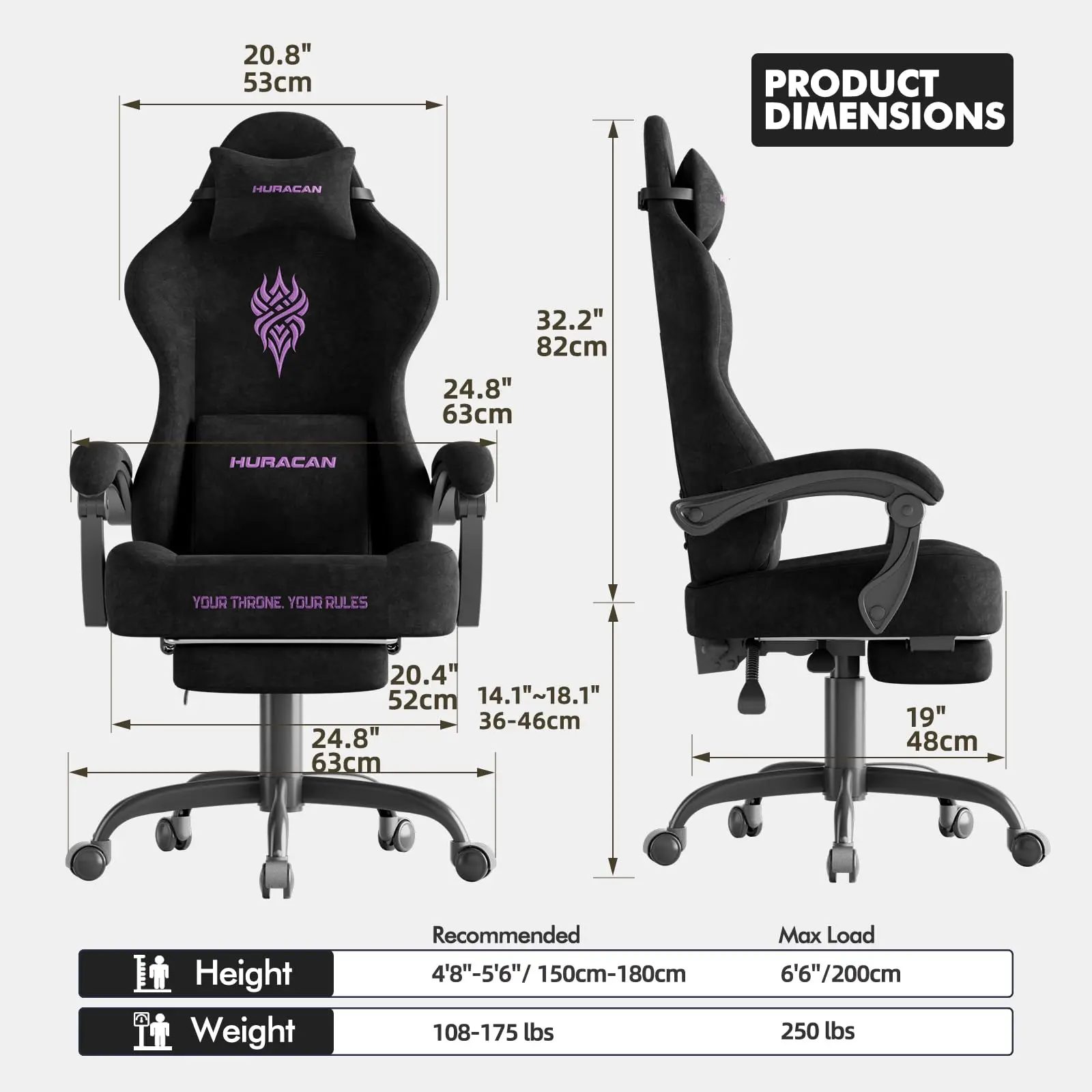 Purple and Black Velvet Fabric Gaming Chair for Adult, Ergonomic Comfortable Video Gamer Chair with Footrest, Reclining
