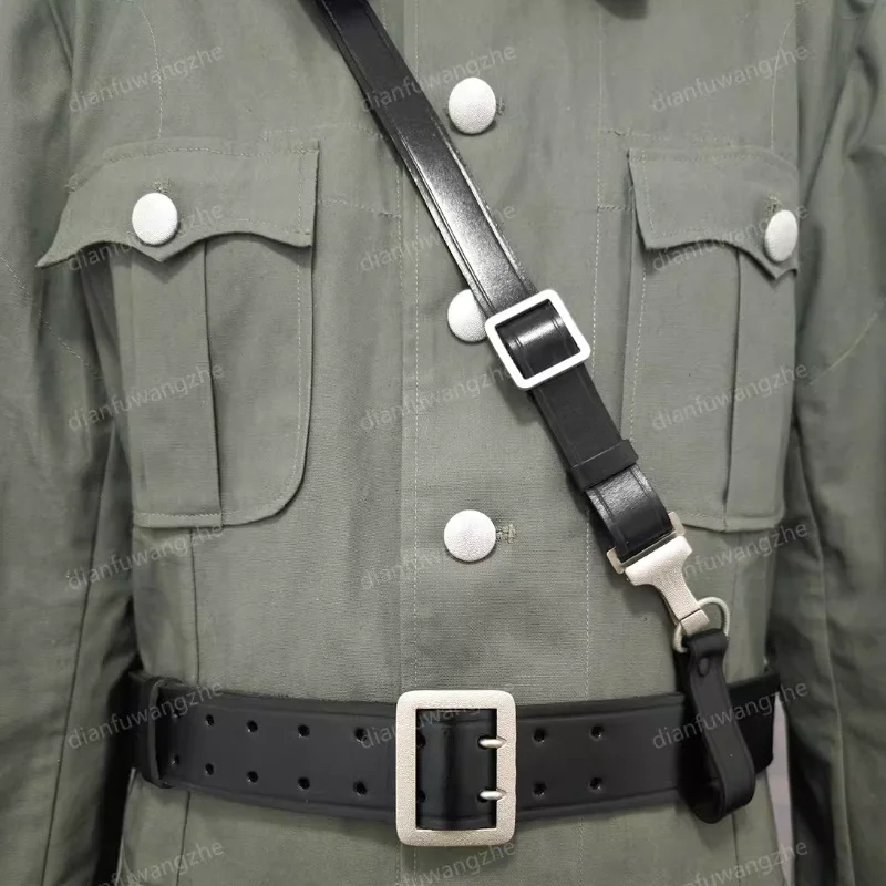 

German Black Silver Buckle Double Needle Waist Belt+crossbody Belt Set