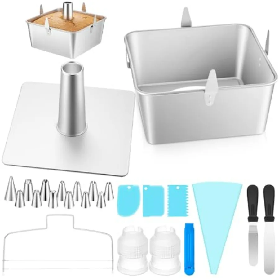 

Набор квадратных форм для выпечки 10 дюймов (на 18-28 порций) для шифонового и фундучного кексов, со съемным дном и охлаждающими ножками из нержавеющей стали