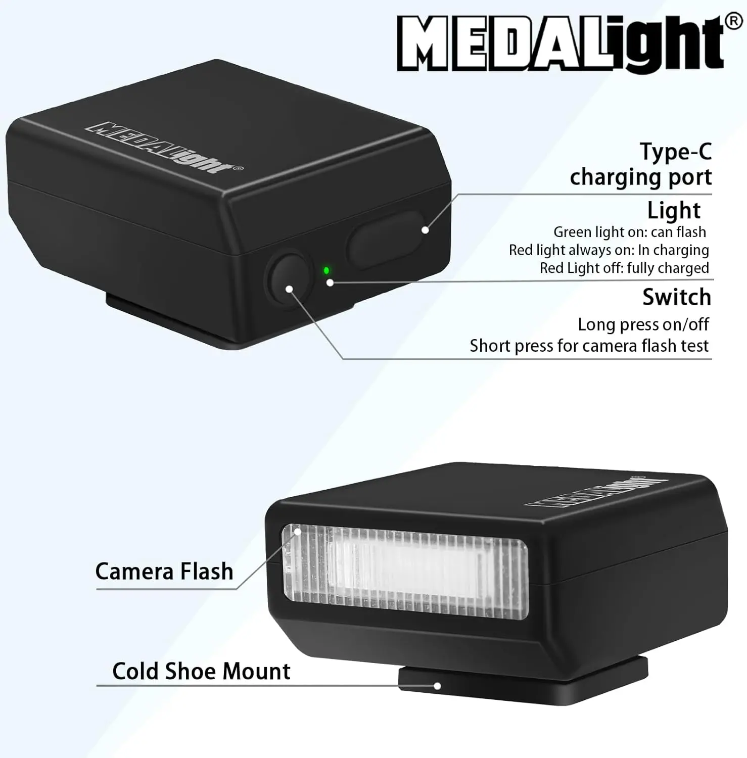 MEDALight F1S Mini Camera Flash Light with 128mAh Built-in Battery Universal Cold Shoe for Compact Cameras Ricoh Lumix Sony Fuji