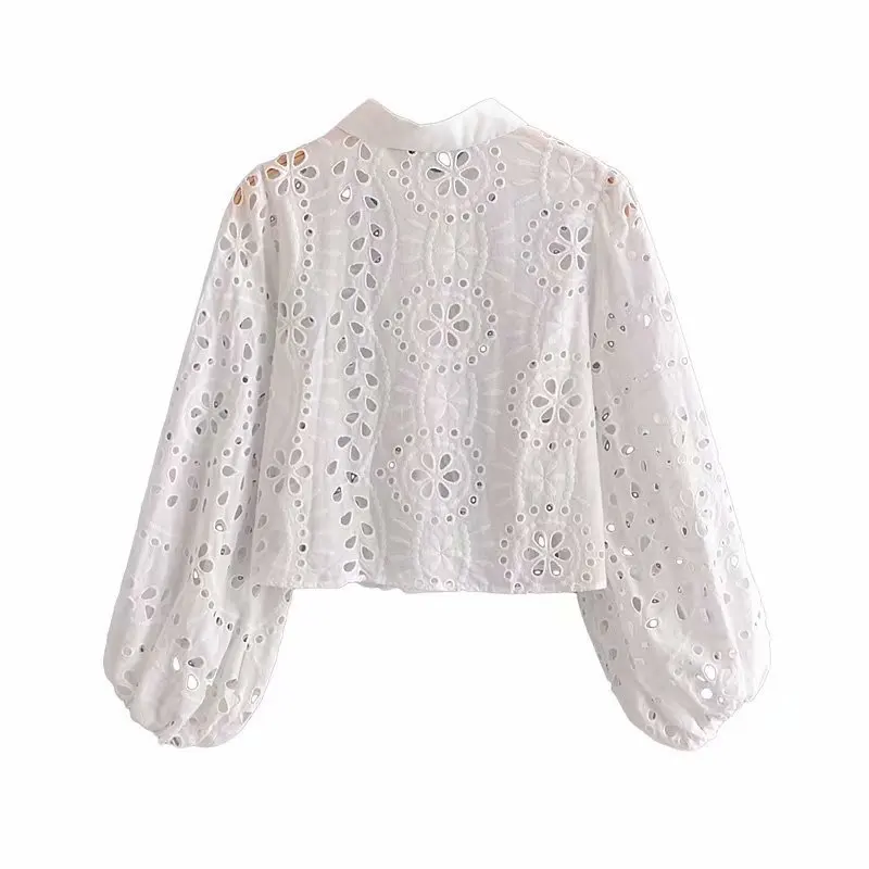 White Shirts Women Blouses Lace Hollow Out Embroidery Shirt Tops Turn Down Collar Y2k Streetwear Elegant Y2k Temperament 2025