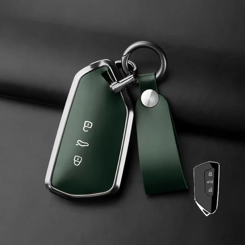 

Для Volkswagen Teramont T-ROC Tavendor алюминиевый сплав + кожаный чехол для дистанционного ключа автомобиля, устойчивый к царапинам и износу