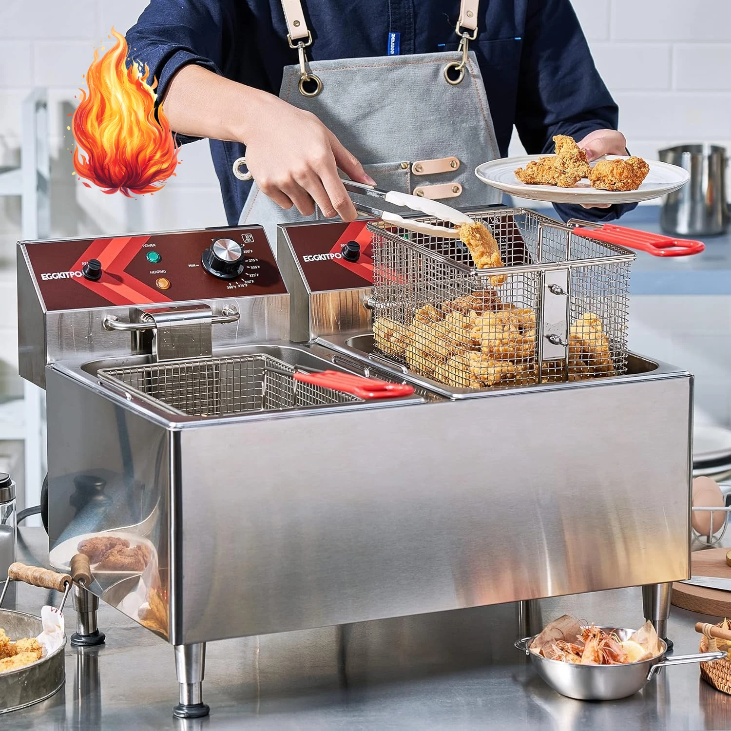 

Deep fryers Commercial Deep Fryer 12L x 2 Large Dual Tank Electric Countertop Fryer for Restaurant with 2 Frying Baskets