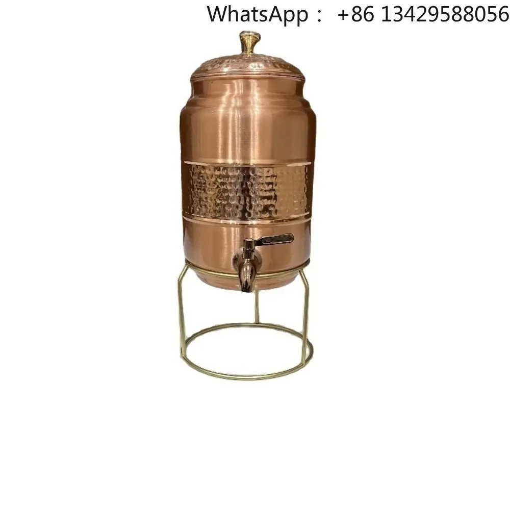 5L Hand Hammered Copper Water Dispenser Pot Portable Drinking Storage Vessel With Tap Stand For Home Kitchen Daily Use