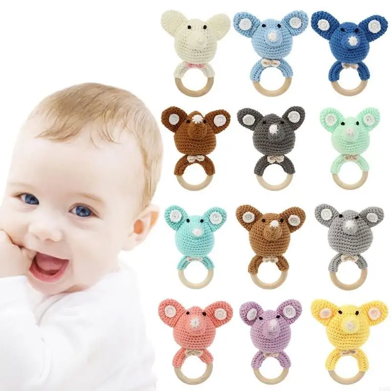 E06f cartone animato Elefante Elefante Rattle per neonate Teethe Anello per neonati Nursing Sother per giocare a palestra per