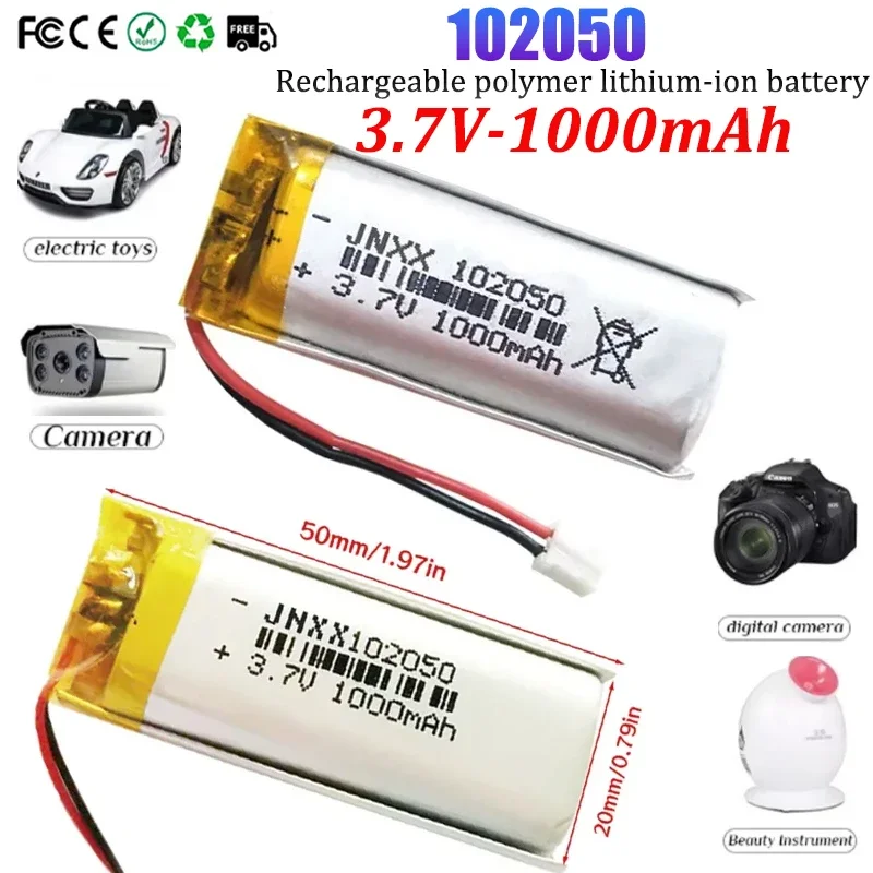 

102050 3.7V Rechargeable Lithium Polymer Battery 1000mAh Suitable for FPV GPS Logger LED Beauty Instrument Replacement Battery