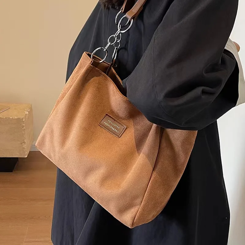 Large-Volume Suede Stylish Commuter Tote Bag For Ladies With One Shoulder Bag