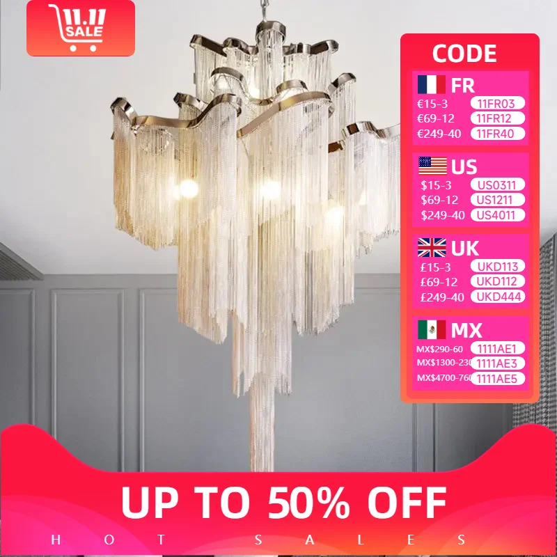 

Modest Ceiling Pendant Lights Duplex Staircase Hanging Chandeliers Tassel Dining Table Living Room Decor Hotel Lamps Villa Loft