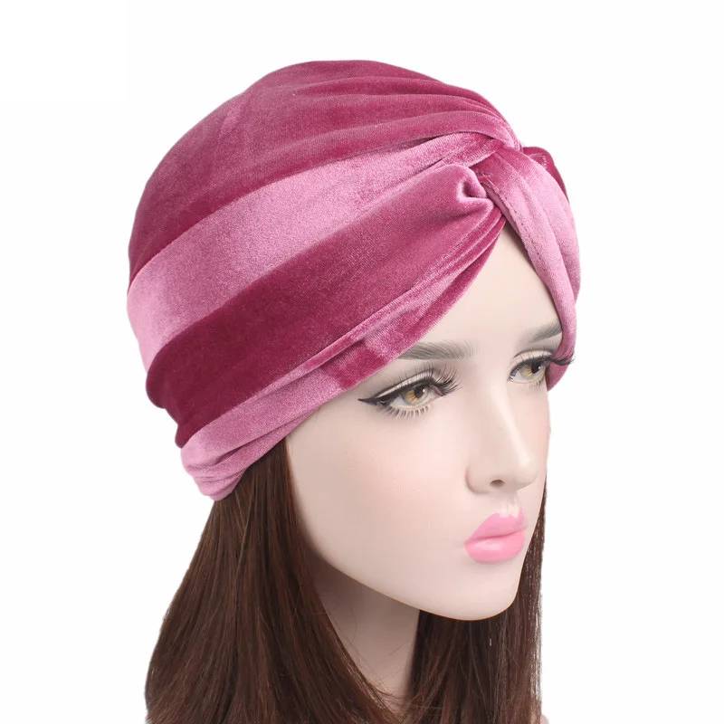 Women Velvet Bandana Hat Cross Turban Inner Hijab Caps Headband Autumn Winter Warm Headwear Casual Streetwear Muslim Indian Hats