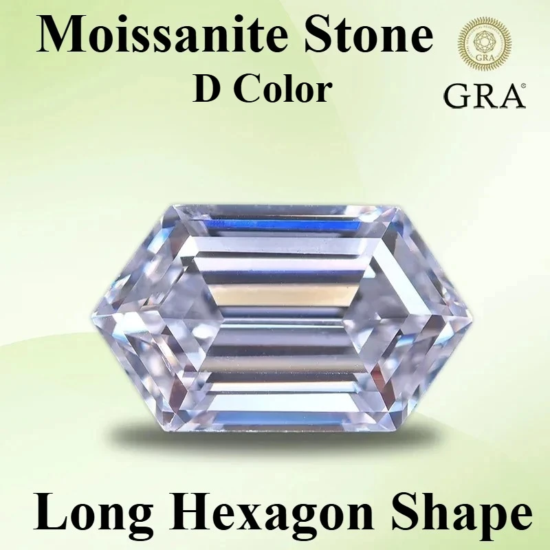 Moissanite Diamond D Color Long Hexagon Shape Special Cut Lab Grown Gemstone for DIY Charms Jewelry Making with  Certificate