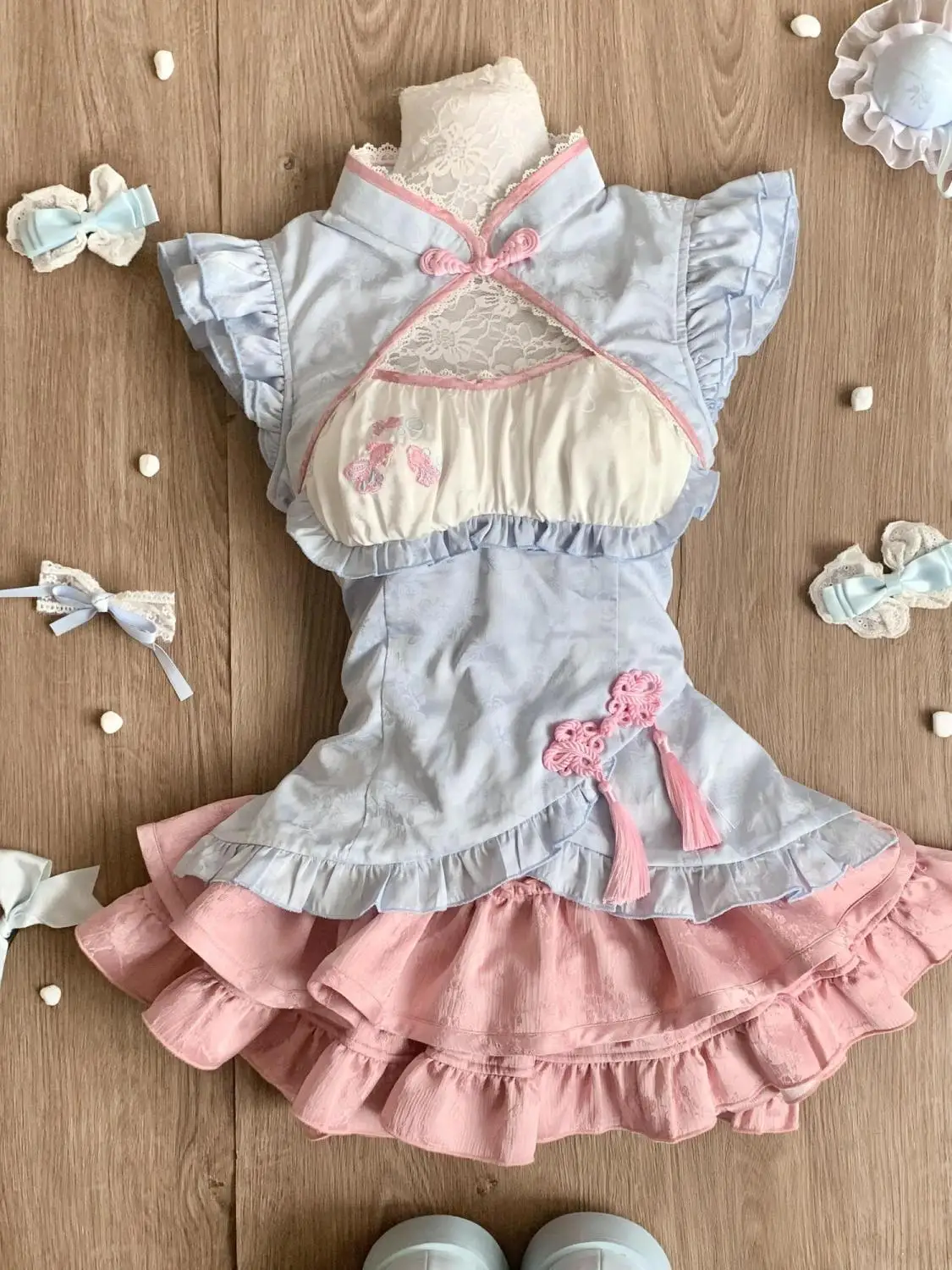 Summer Japanese Kawaii Sweet 2 Piece Sets Women Y2k Fairy Design Tops + High Waist Chic Skirt Female Chic Korean Popular Clothes image 3