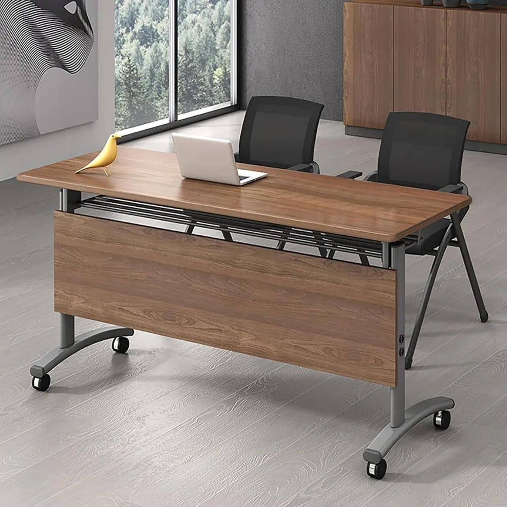 

1pcs, Modern, Brown Conference Table with Wheels for Training, Seminar, Meeting