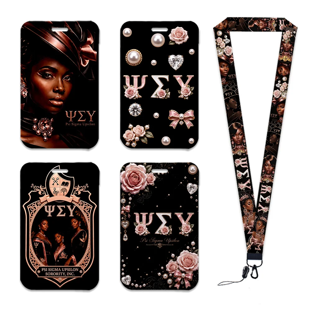Sorority Psi Sigma Work Card Holder Work Access Name Badge with Keychains Student Id Card Lanyard Holder Accessories