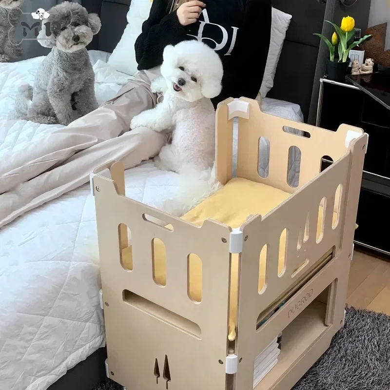 Pet natural birch bedside companion double crib kennel
