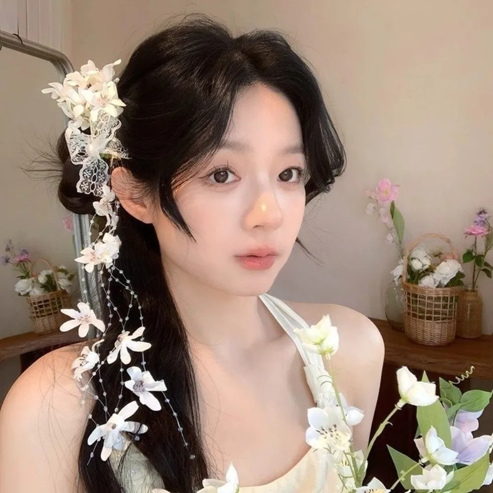 

2 Pcs Fabric Flower Hairpins Tassel Solid Color Hanfu Hair Accessories Ancient Style Headpieces Chinese Style Hair Clip