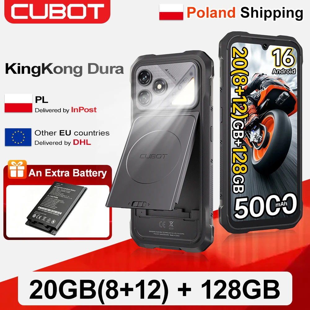 [Spedizione dalla Polonia] Cubot KingKong Dura Smartphone Robusto Android 16, 20 (8+12)GB RAM + 128GB ROM/32(12+20)GB RAM +256GB ROM, Schermo da 6,88 Pollici 120Hz, NFC, Sblocco con Face ID + Impronta