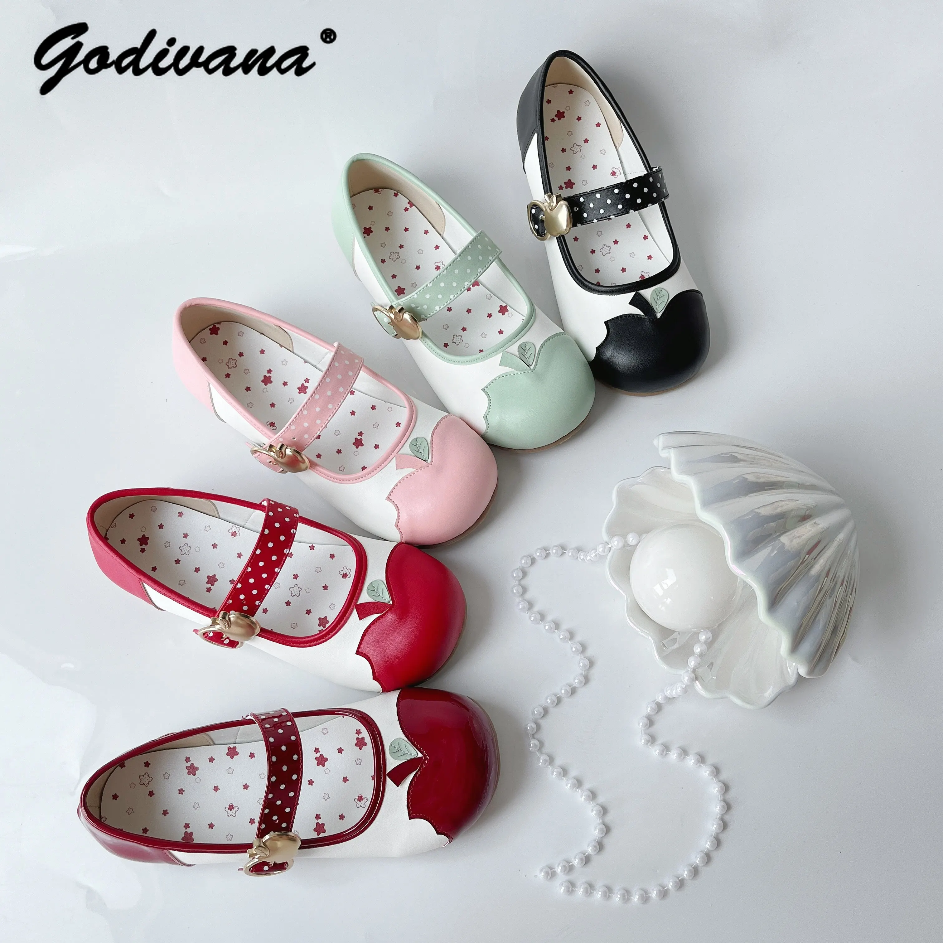 

Original Lolita Shoes Sweet New Spring Student Girls Cute Flat Indoor Shoes Round Toe Women's Soft Sole Apple Leather Shoes