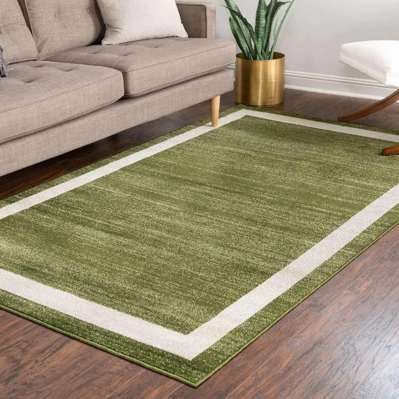 Solid Color White Border Living Room Carpet Large Area Sofa Rugoldable Machine Washable Bedroom Bedside Non-slip Soft Floor Mat