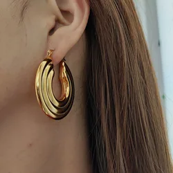 Wide statement hoop earrings stainless steel earrings for women large minimalist jewelry waterproof handmade cool jewelry