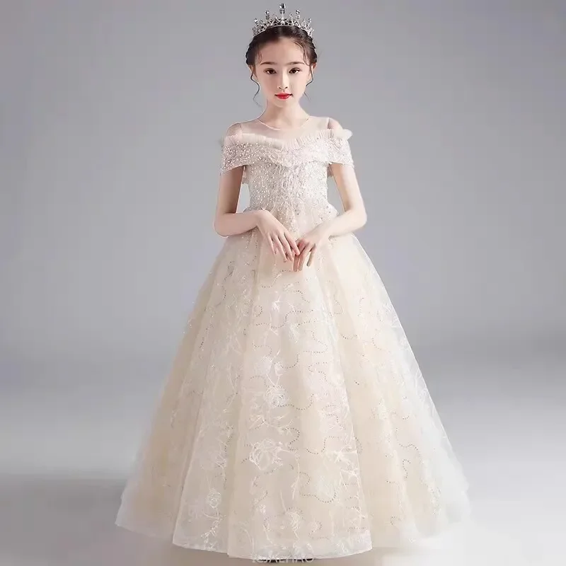 Flower Girl Wedding Dresses Children GirlsGown Costume Kids Host Piano Outfits Birthday Party Vestido Princess Dress Clothing