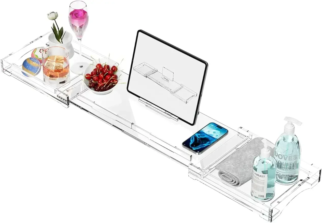 Acrylic Bathtub Tray, Expandable Bathtub Caddy, 1 or 2 Person Bath Tray, Luxury Bath Caddy Adjustable Bath Tub Table Caddy