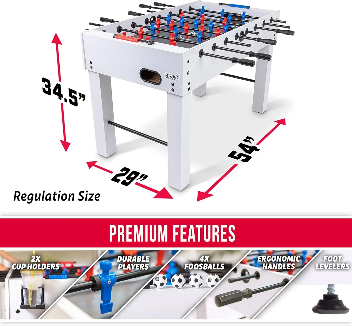 Tavolo Foosball Full Size da 54 pollici-include 4 palline e 2 portabicchieri-nero, rovere o bianco