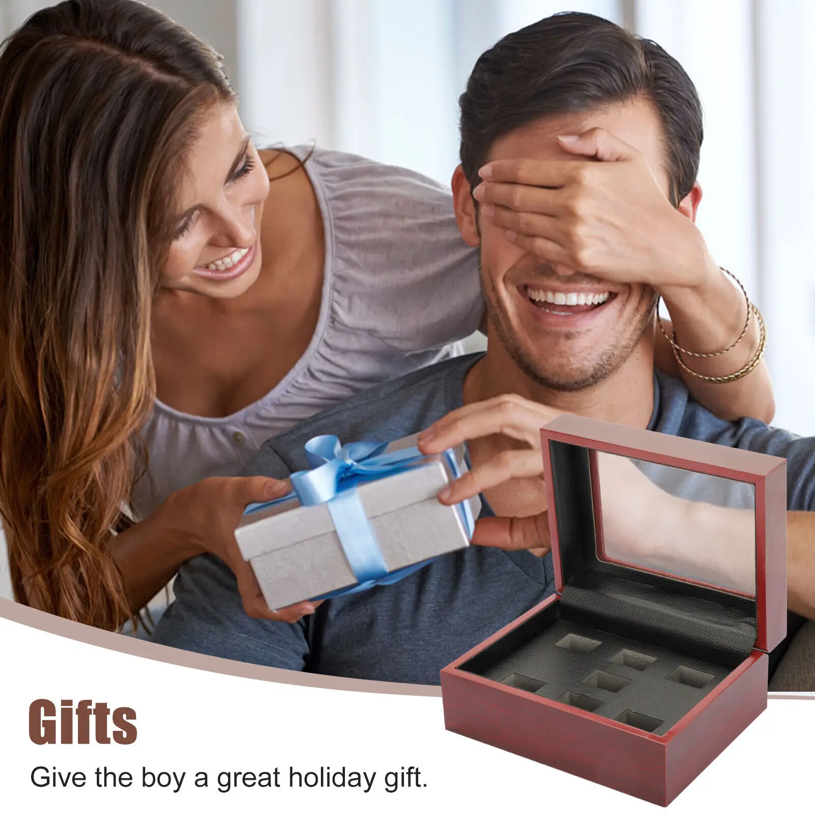 

Коробка для демонстрации чемпионских колец на 7 мест с прозрачной акриловой крышкой, деревянный футляр для спортивных колец (футбол, баскетбол, хоккей)